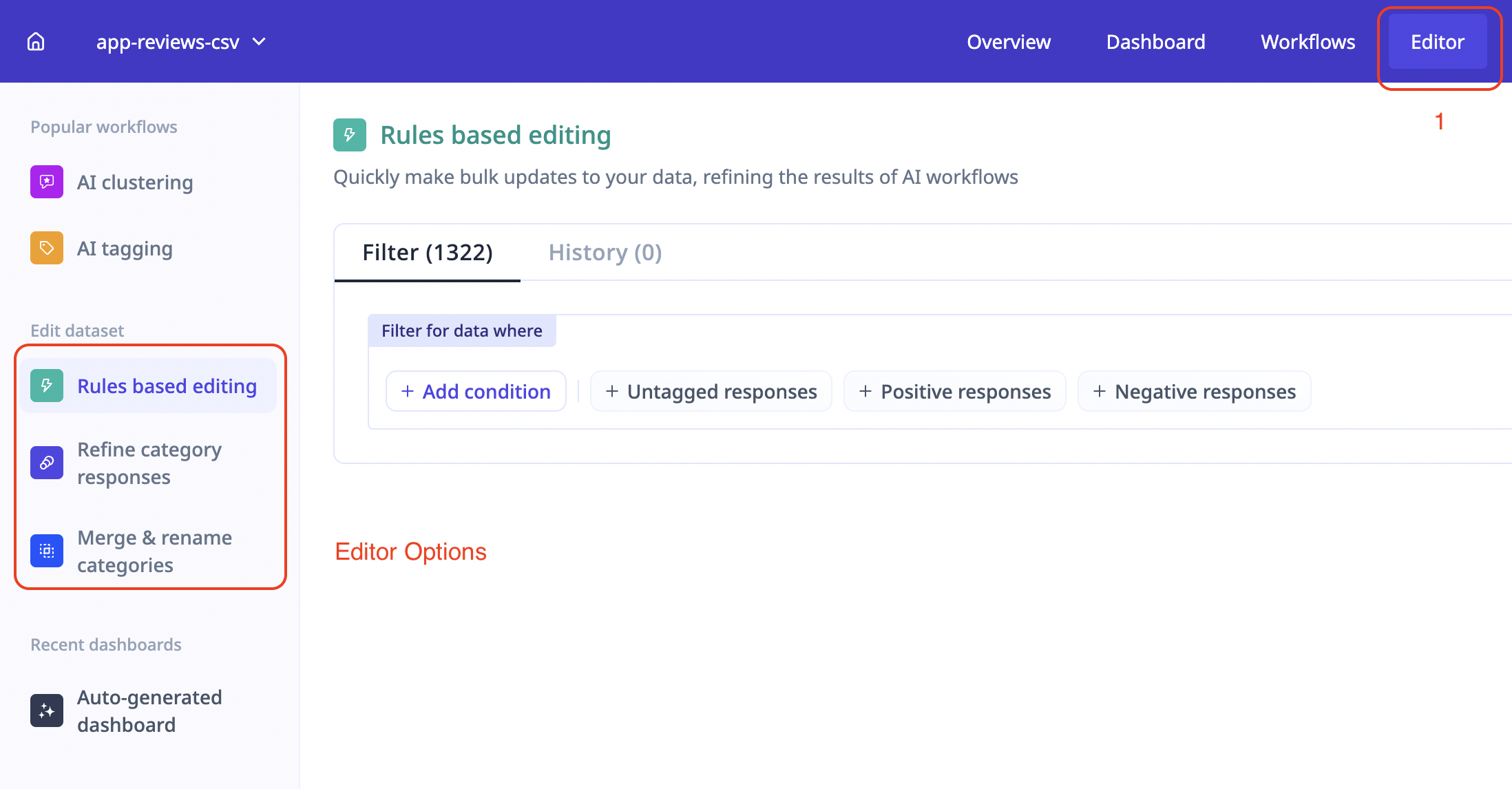 Relevance AI - Access to Editor options