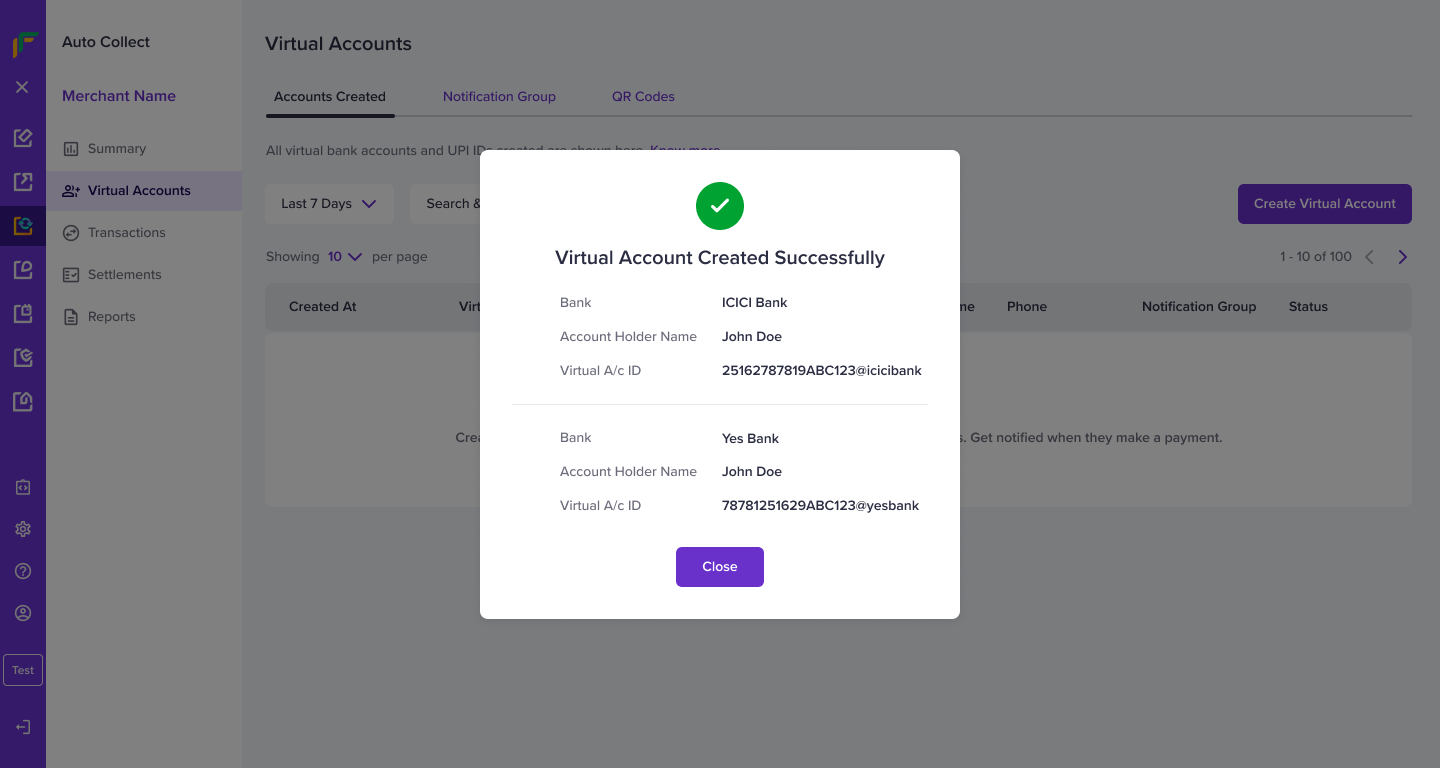 Virtual Account Created