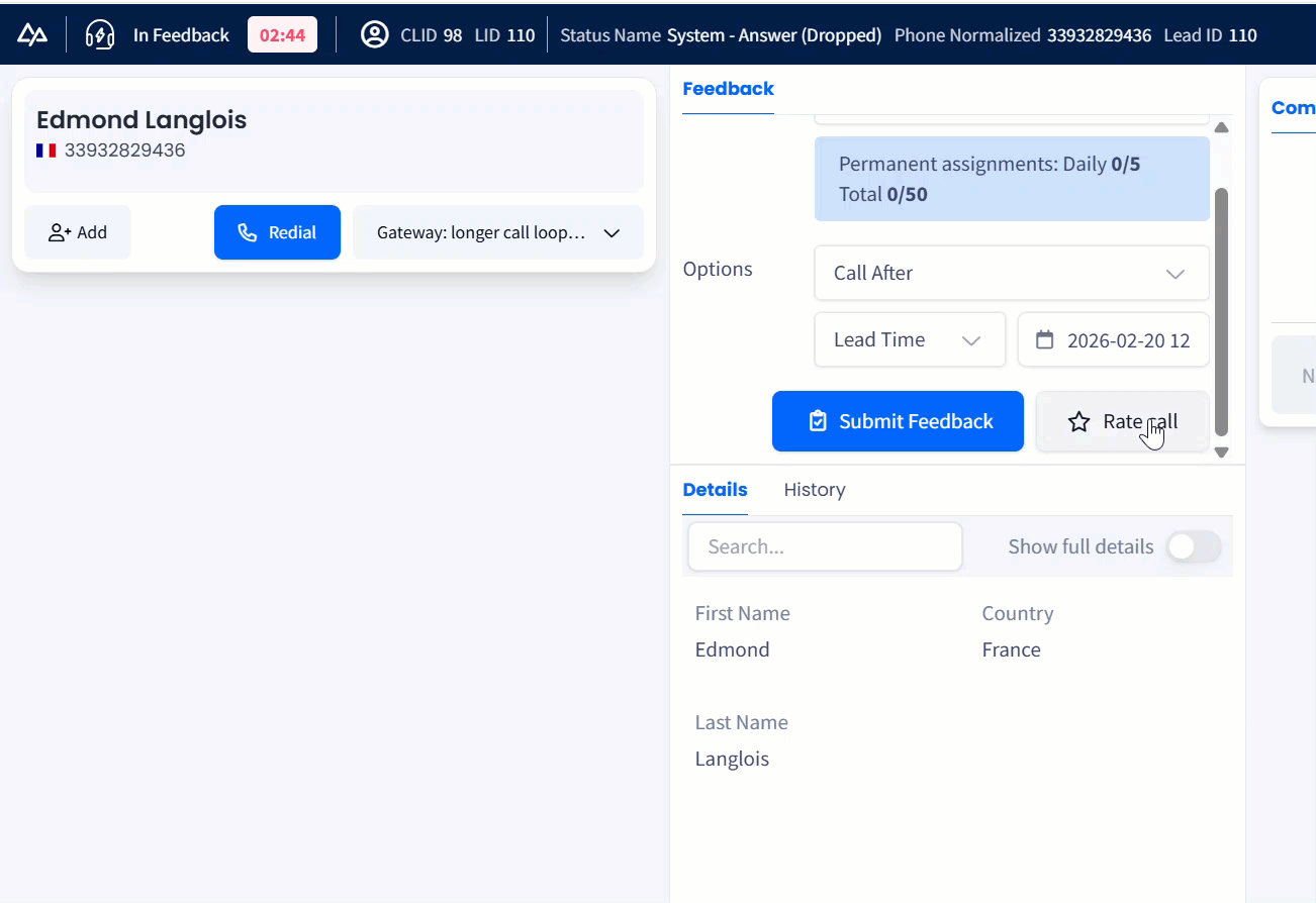Video with reporting predictive call issues from Feedback page