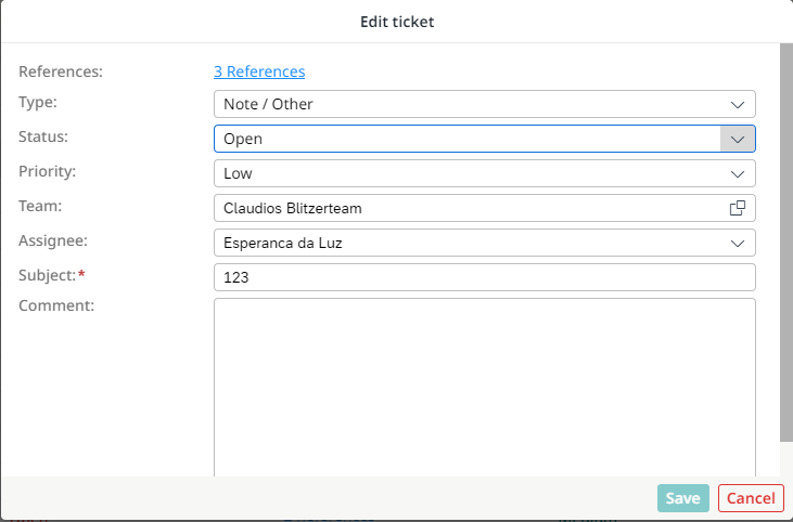 Standardized options for editing a ticket