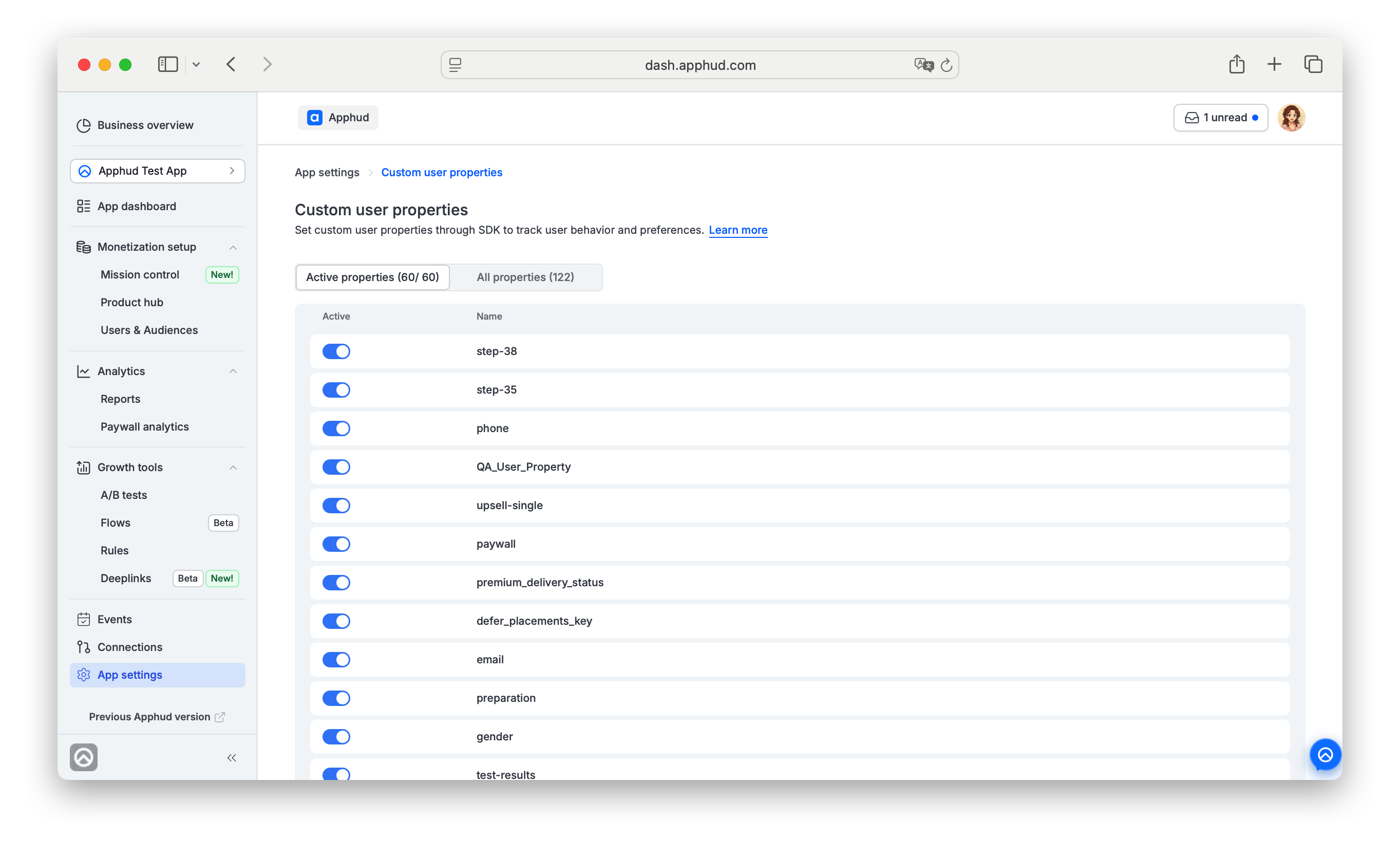 Apphud - Custom User Properties Settings