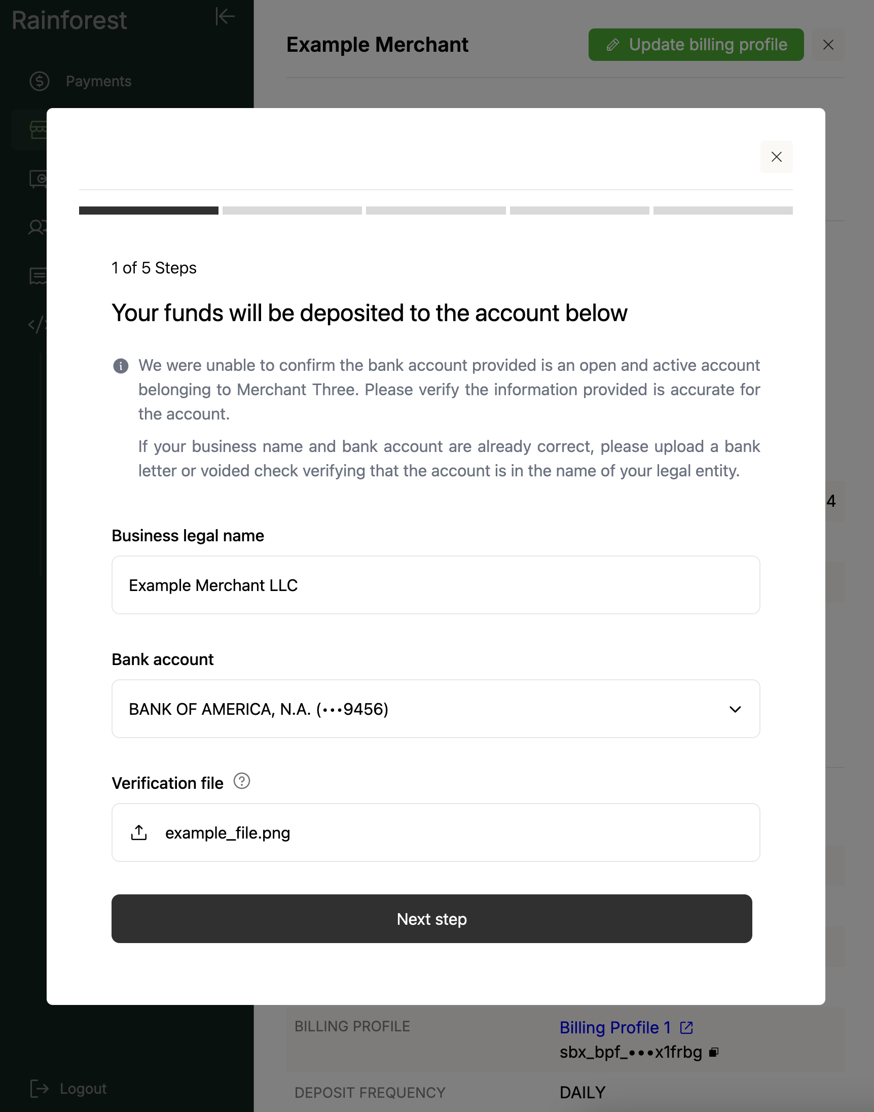 Merchant Onboarding Component in the Platform Portal