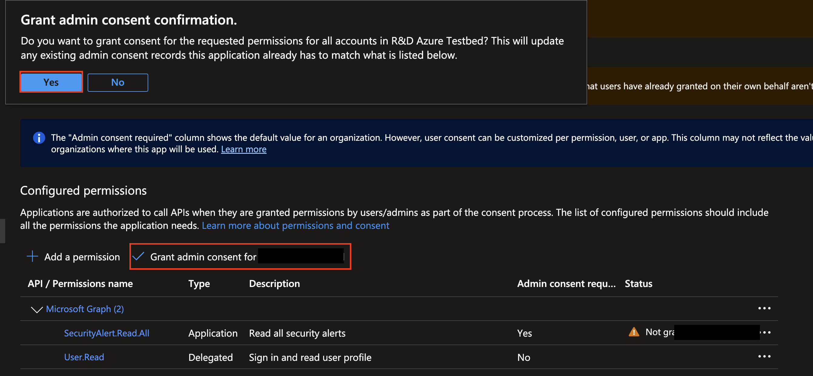 FIG. 6 - Granting admin consent for your App registration