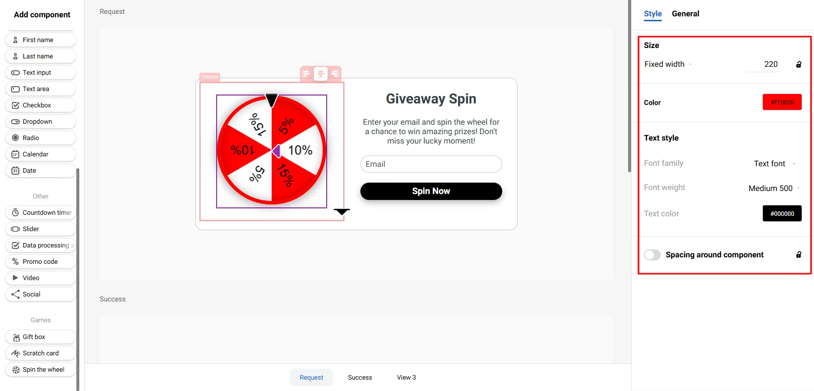 Spin the wheel parameters