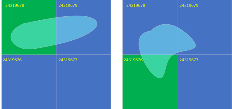 Polygonal cartographic elements spanning tiles