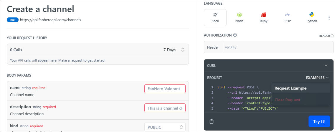 Using example request data