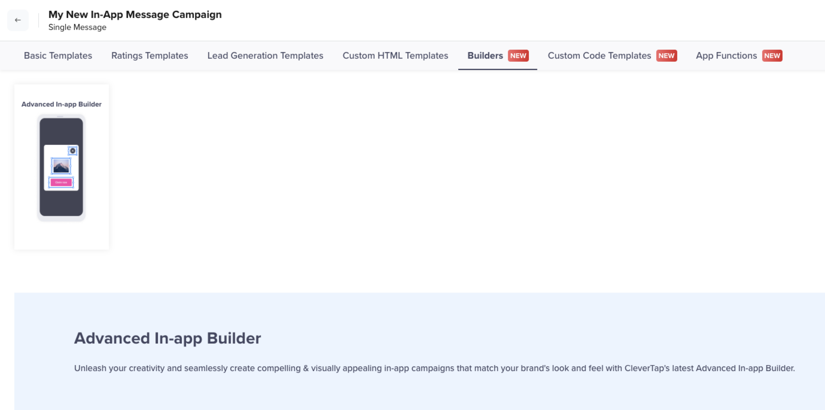 Select Advanced In-App Builder from Templates
