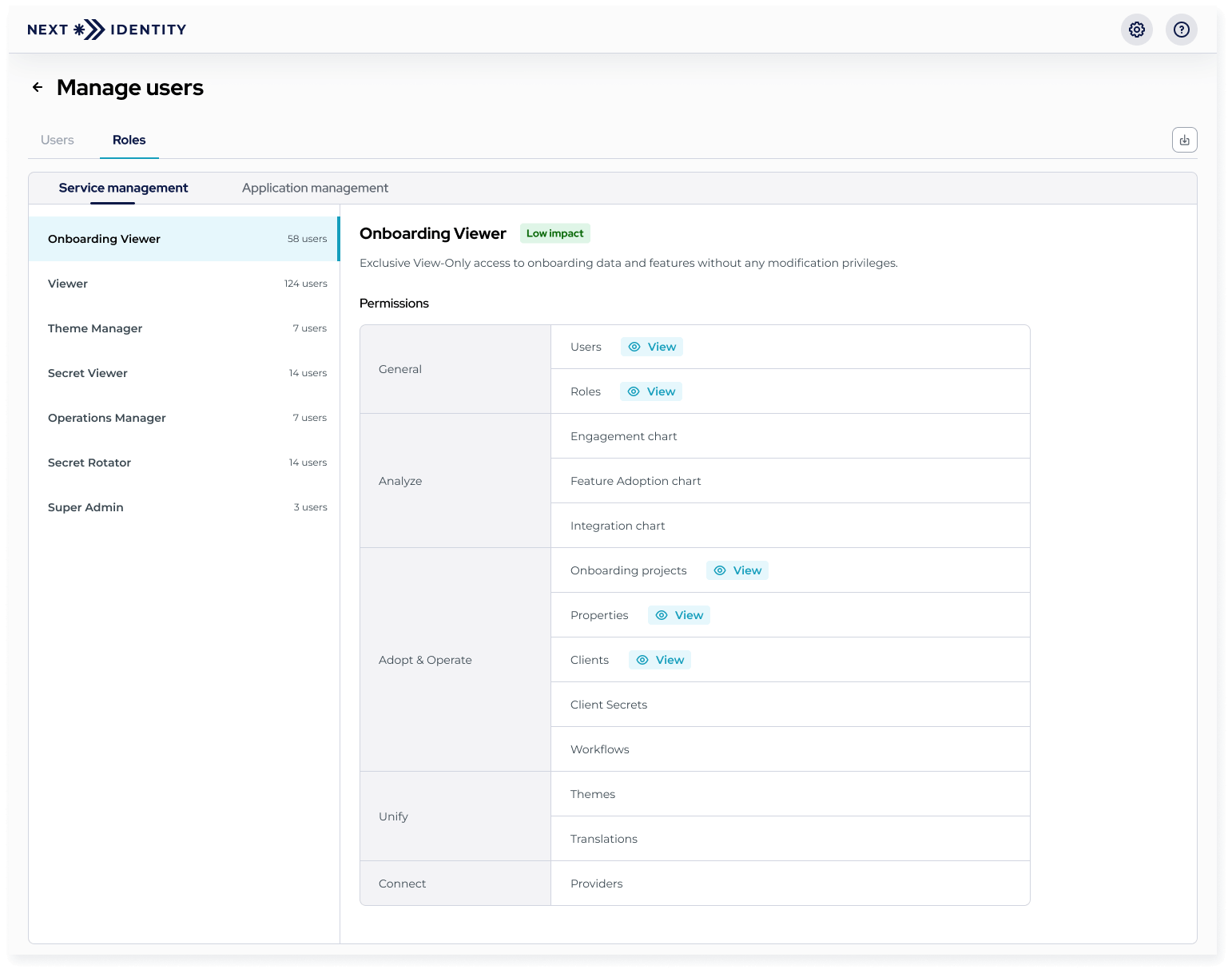 Roles tab in the Manage Users feature