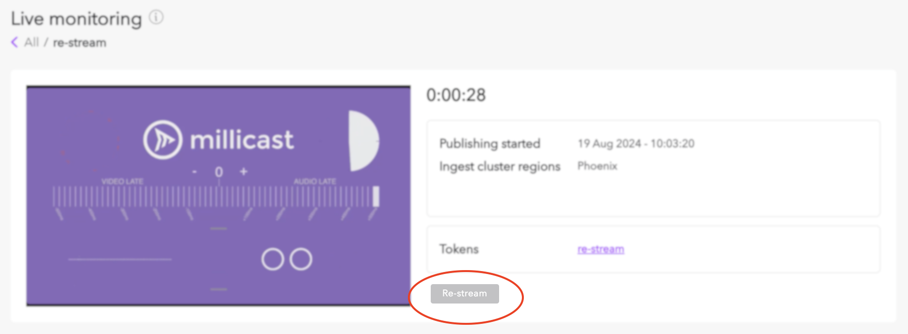 Visit the Live Monitor to check for the Re-stream badge