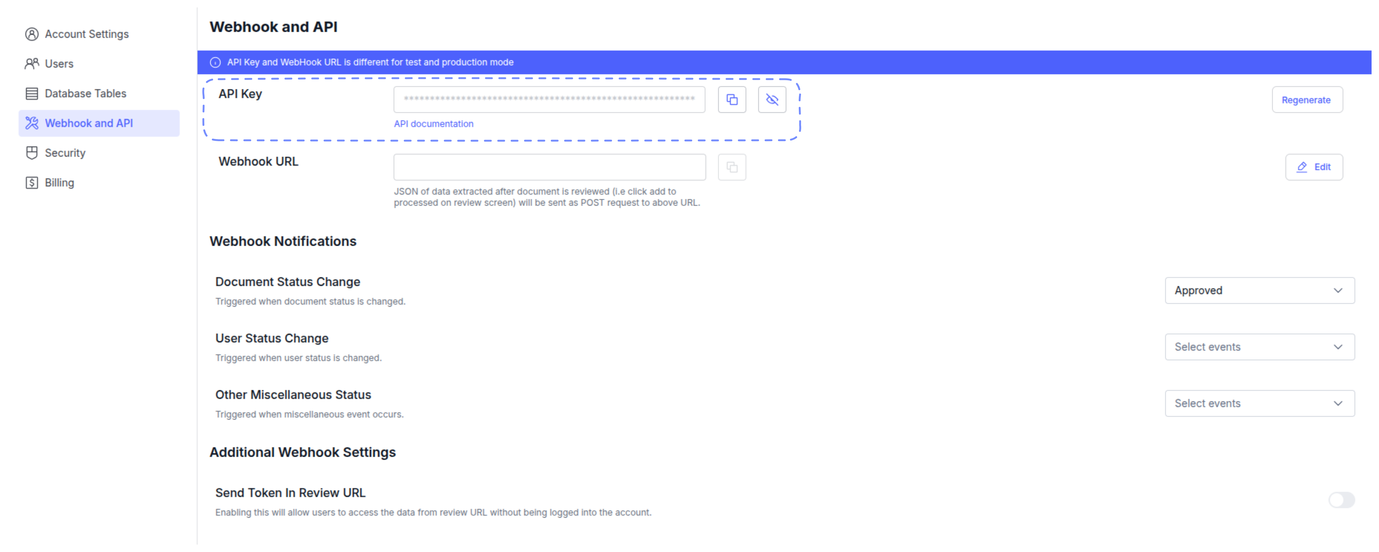 Docsumo API Settings Page