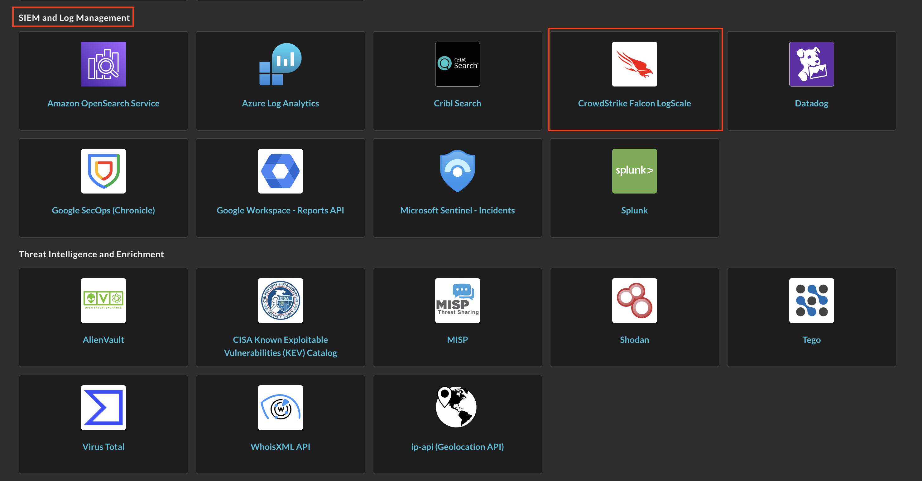 FIG. 3 - Locating the CrowdStrike Falcon LogScale Connector