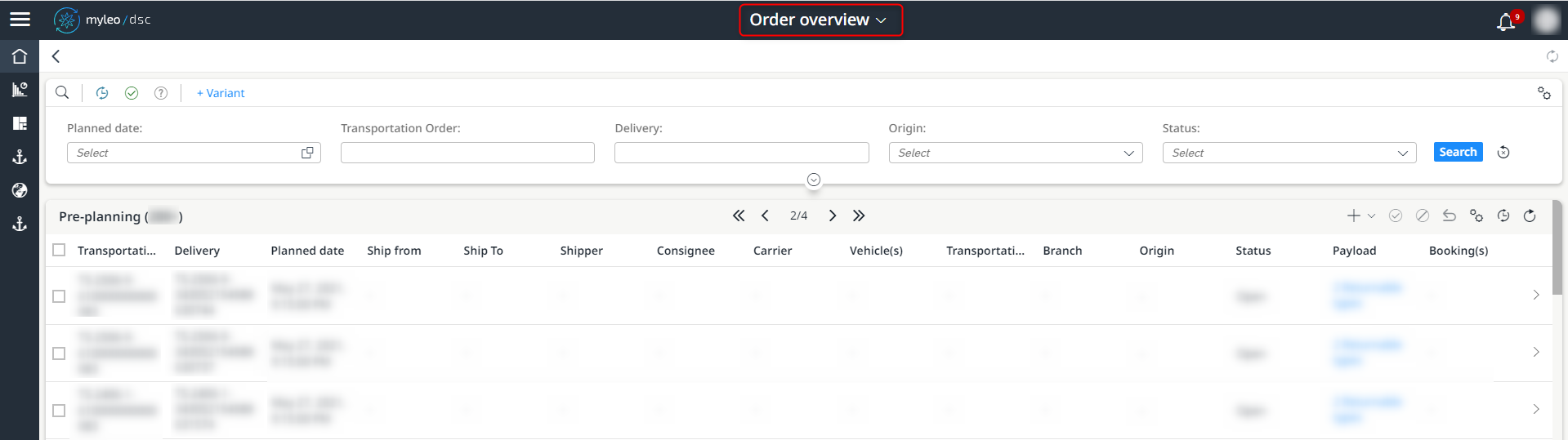 Display of deliveries within a pop-up