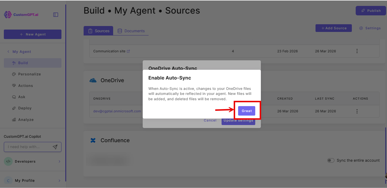 Great button to confirm auto-sync enabled on one drive