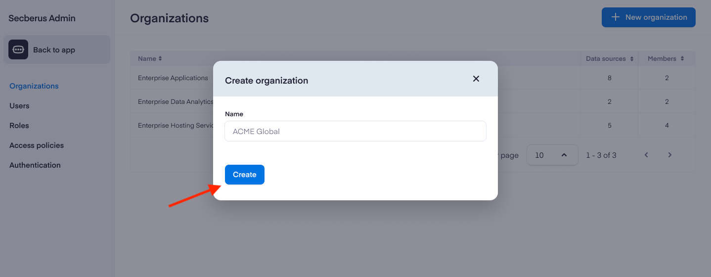 Populate the 'Name' field and Select 'Create'