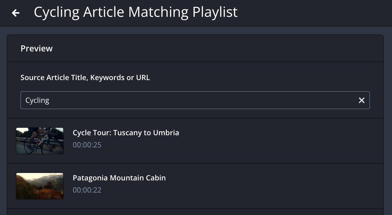 Article Matching playlist preview