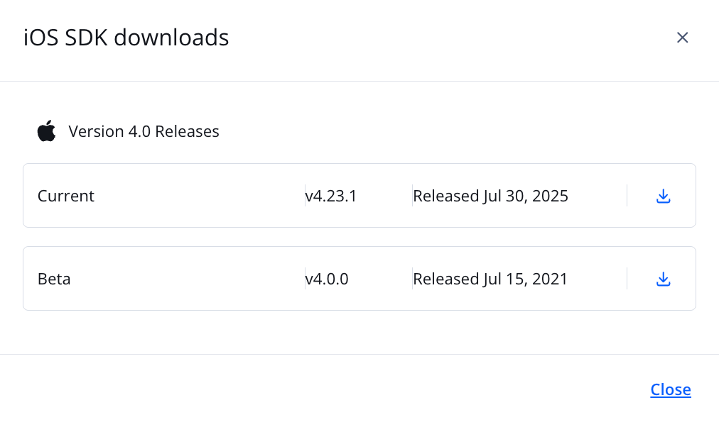 iOS SDK downloads