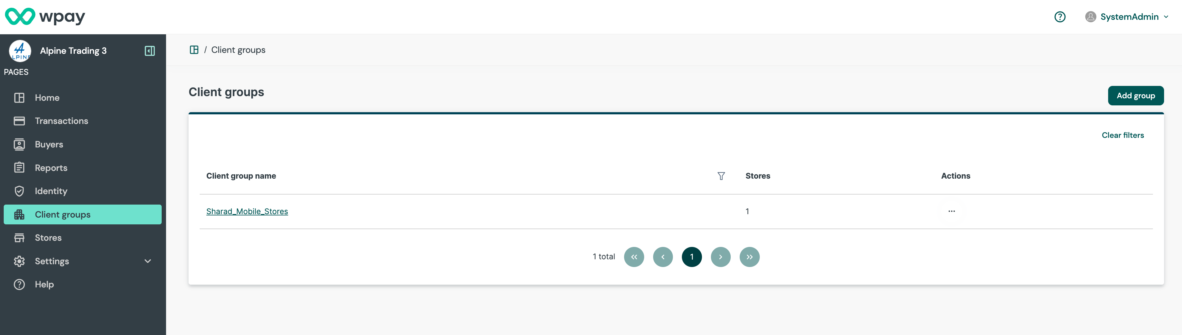 Client Group listing page