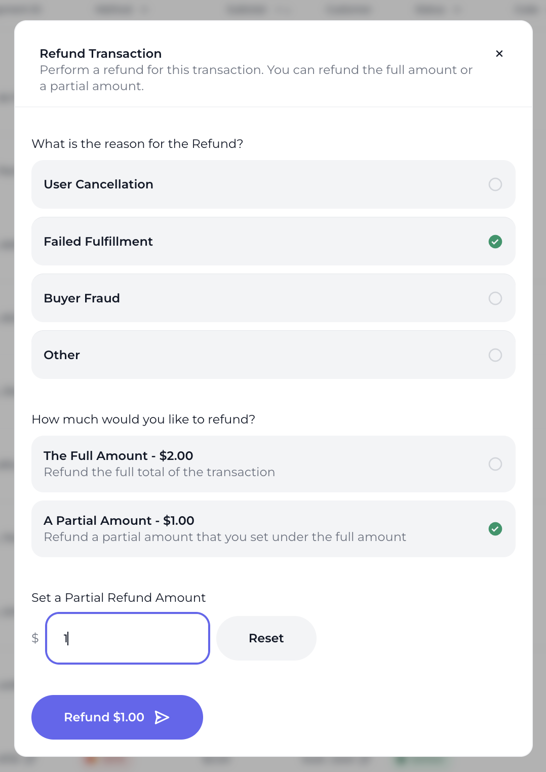 How to specify partial refund amount from dashboard.