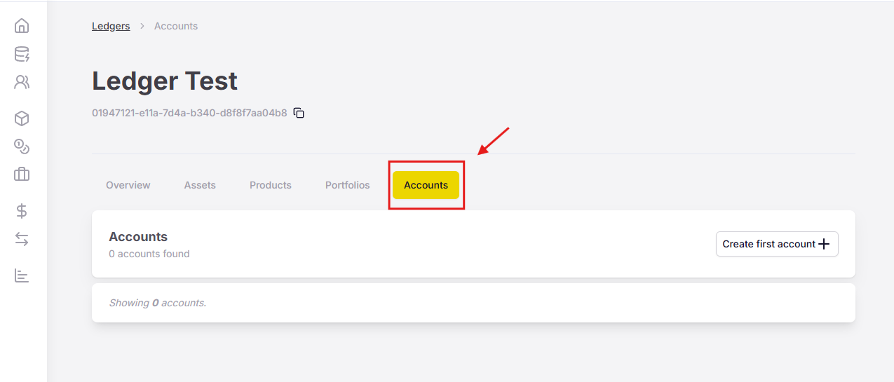 Figure 1. The Accounts tab selected on the Ledger information page.