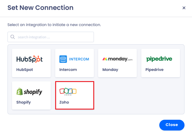Screenshot of the Zoho selection