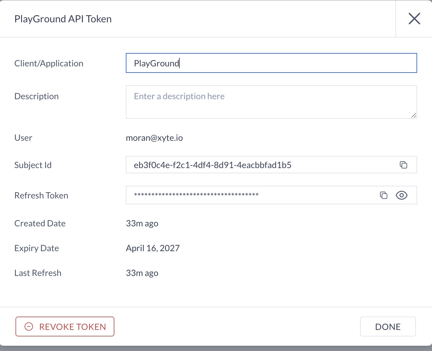 Full token details screen