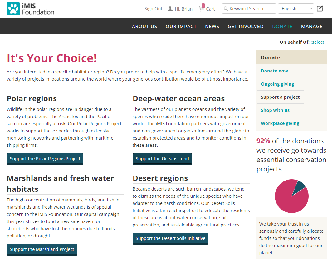 Giving website page
