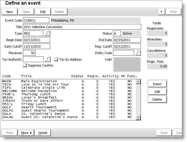 From Events, select Define an event, and click New