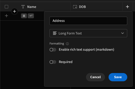 Adding a required text column