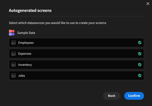 Creating an auto screen for each table