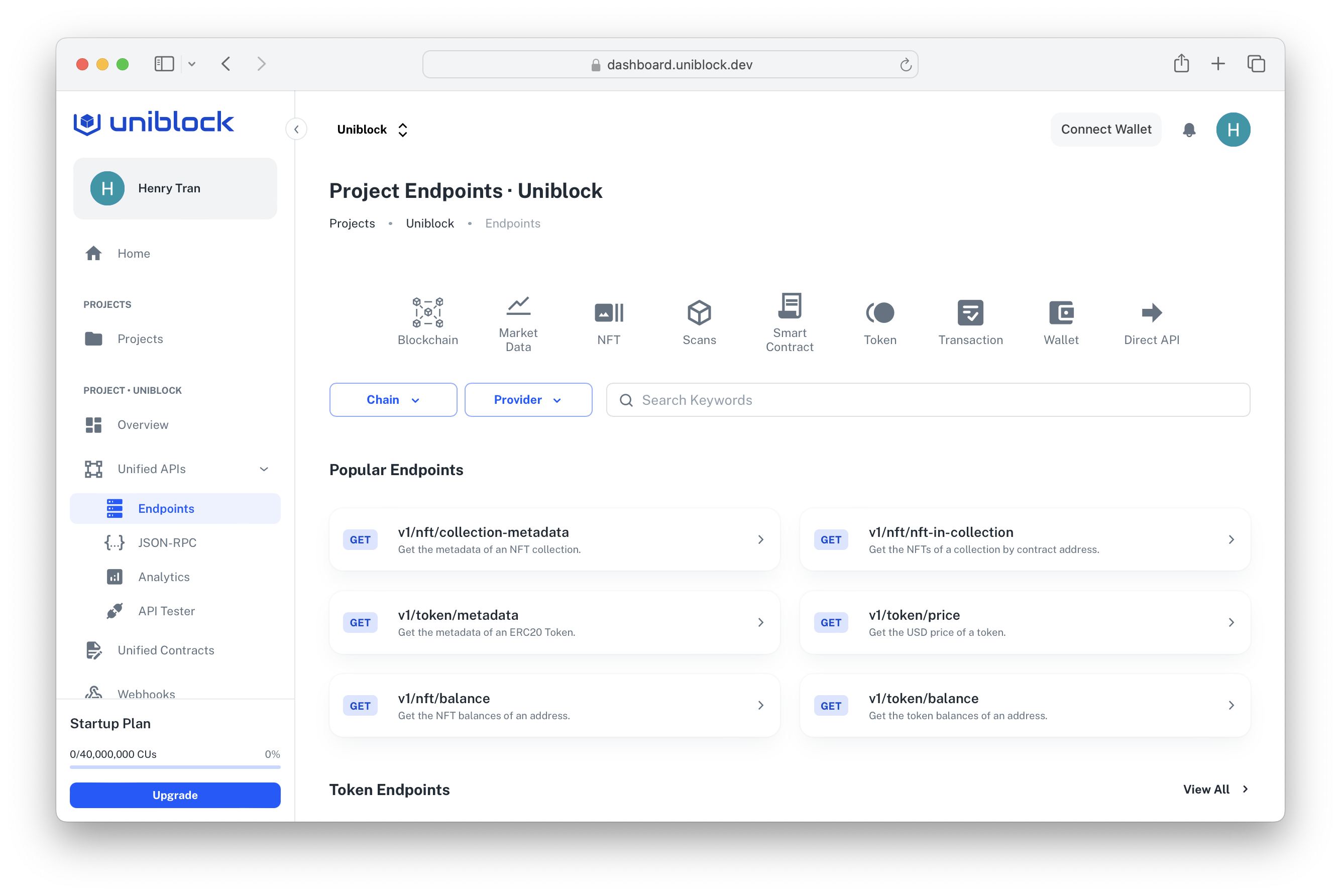 [Uniblock's Dashboard](https://dashboard.uniblock.dev/dashboard/home) Endpoint Page showcasing our Endpoints