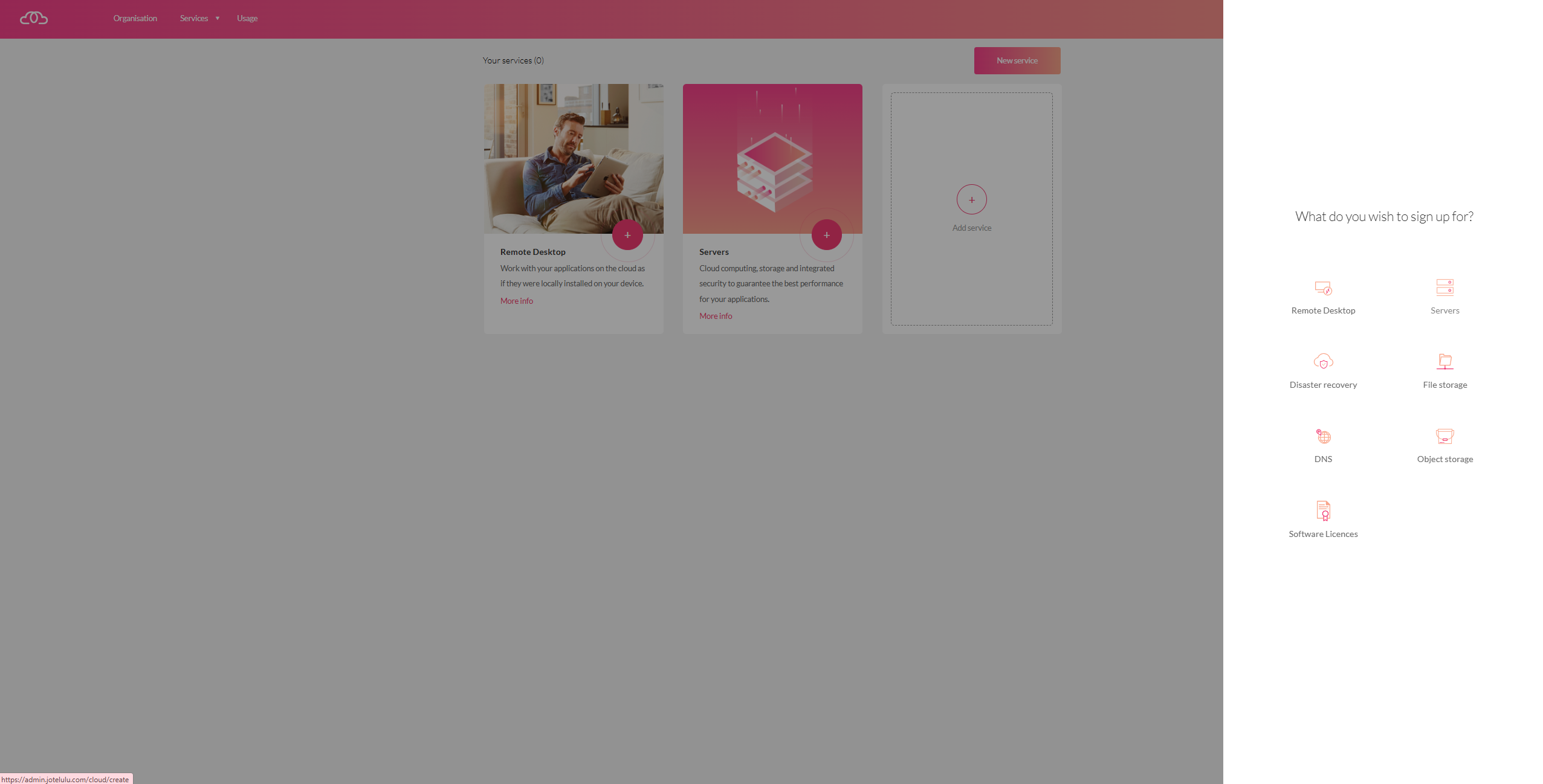 Elige la opción Servidores. Los VNFs, como FortiGate, se gestionan en Jotelulu dentro de este servicio