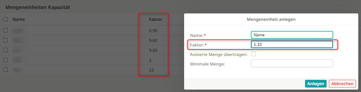 Eingabe der Werte mit Nachommastellen