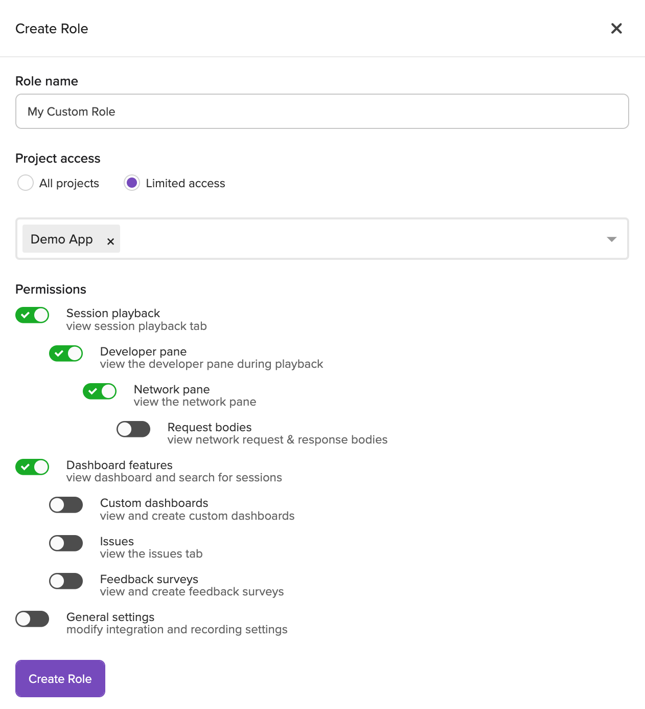 Role Creation Pane