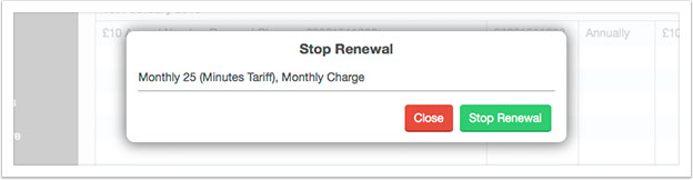 Click the 'Stop Renewal' button to confirm