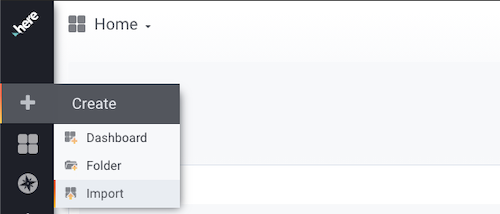 Grafana menu to import a dashboard