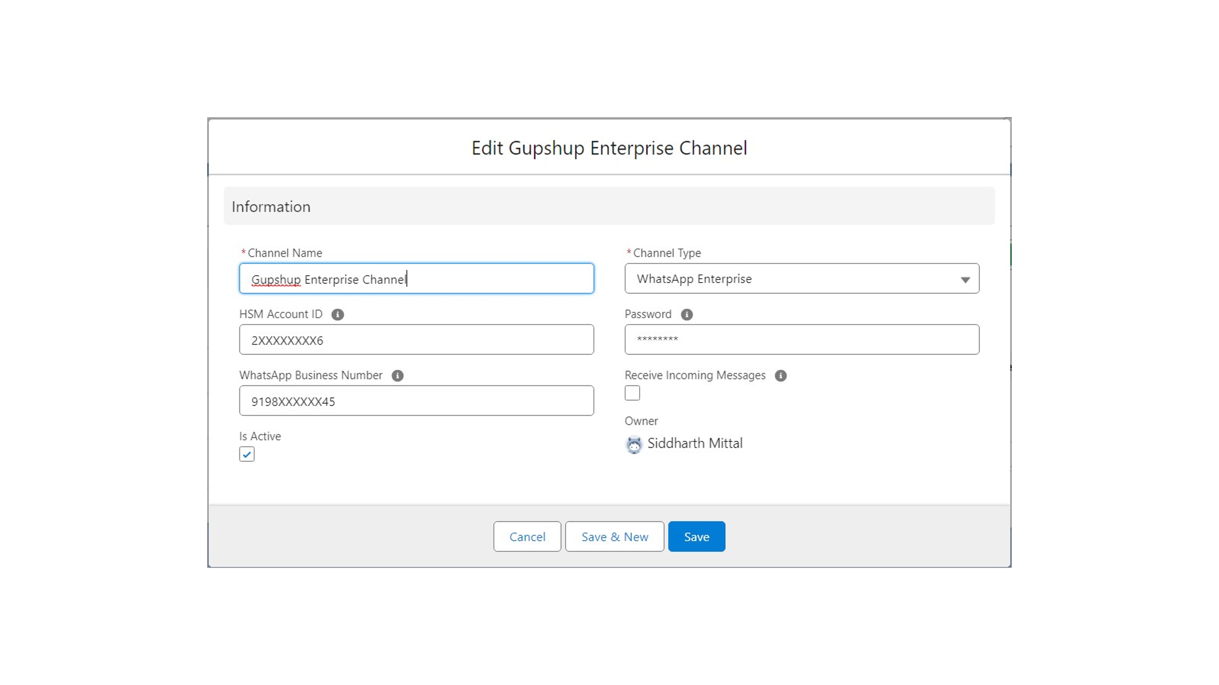 Gupshup Enterprise channel