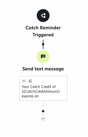 Enter your SMS message body utilizing the Catch-provided variables.