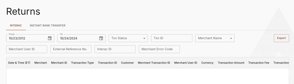 INTERAC Returns Report