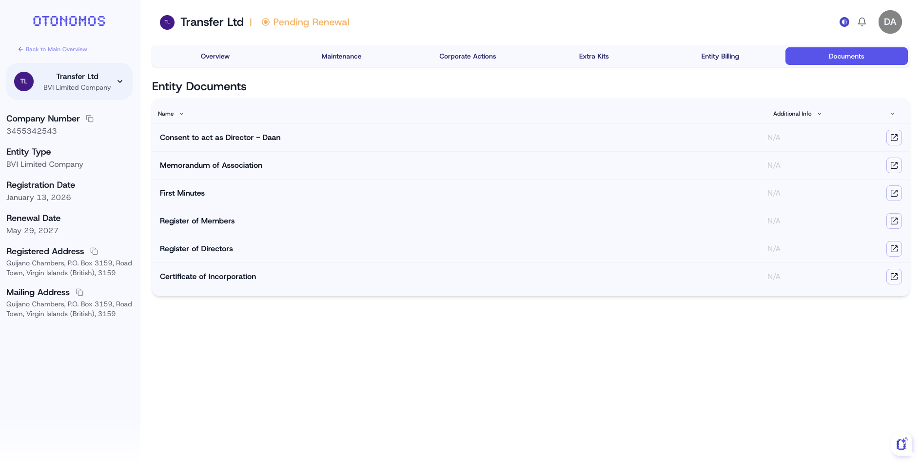 Your entity documents can easily be downloaded for the Entity Document view in your dashboard.