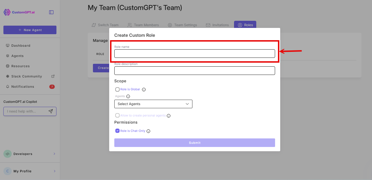 Screenshot: Role Name field