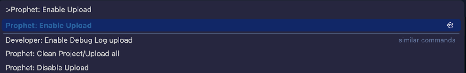 screenshot of Prophet options with the "Prophet: Enable Upload" option highlighted 