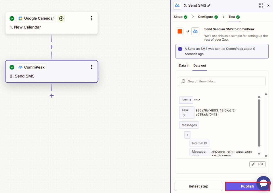 Screenshot of the Test tab