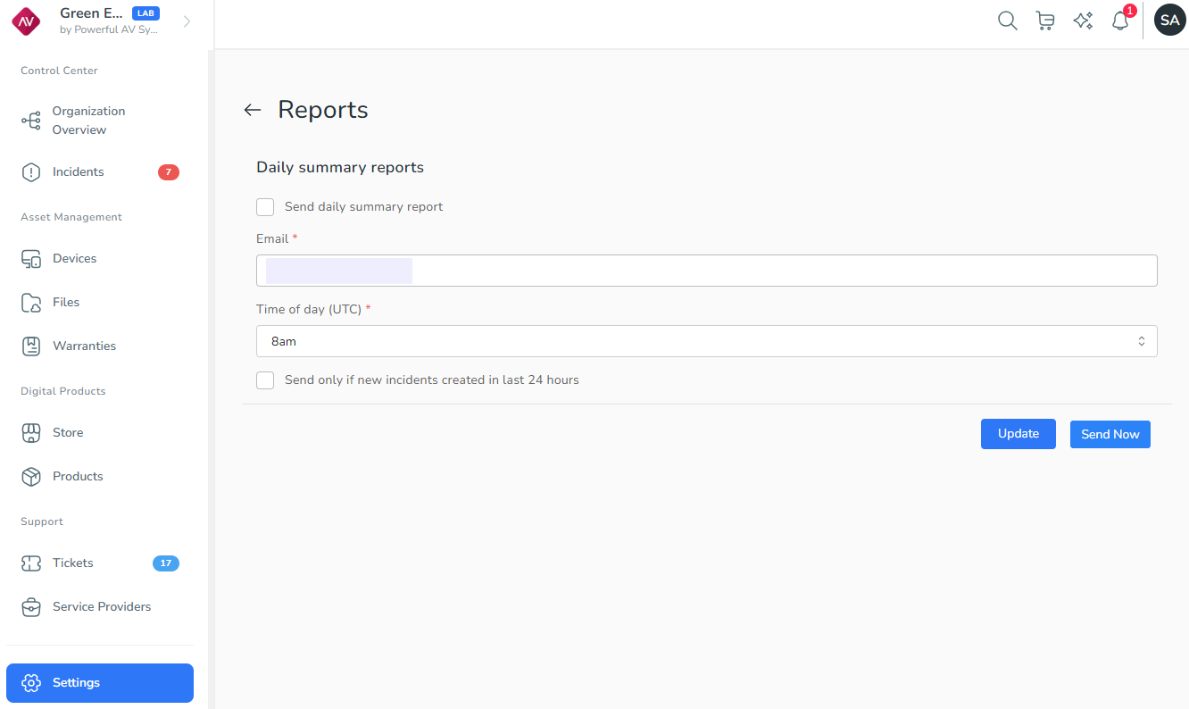 Reports page.