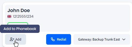 Screenshot of adding the contact to the phonebook