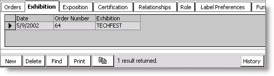 From Customers, select Manage customers, find customer record, and select Exhibition tab