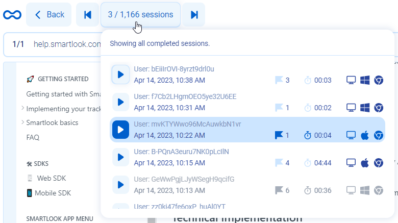 Session navigation