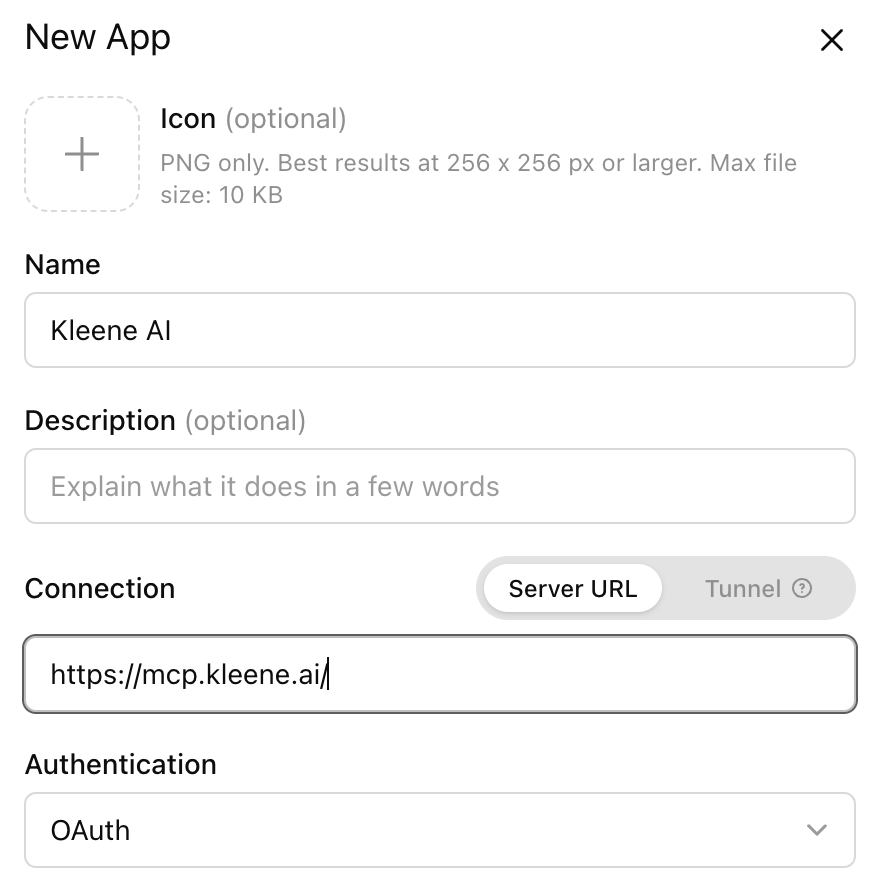 ChatGPT new app configuration screen
