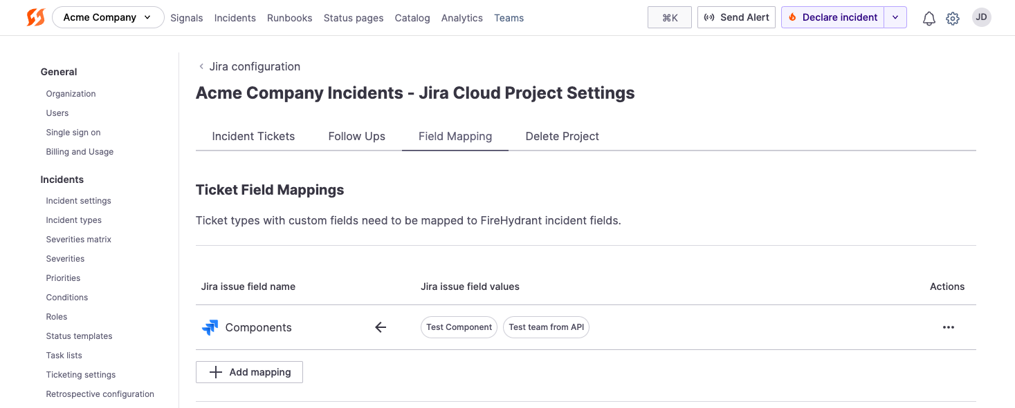 Field Mapping tab in Jira projects