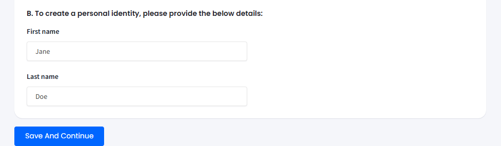 Screenshot with personal identity details