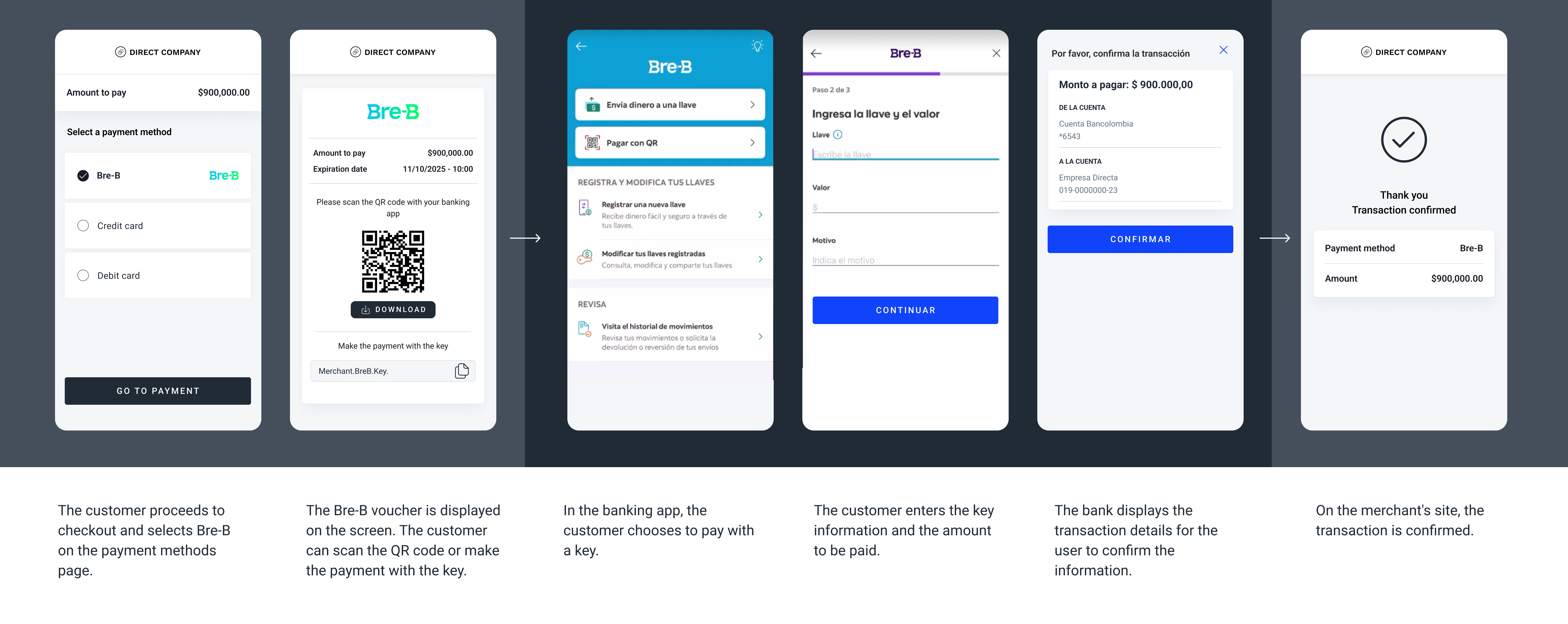 The screenshots illustrate a generic PSE redirect flow.